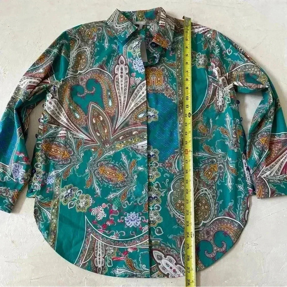 Hinson Wu Gemma Long Sleeve Teal Paisley Print Shirt Size S NWT - Picture 9 of 13
